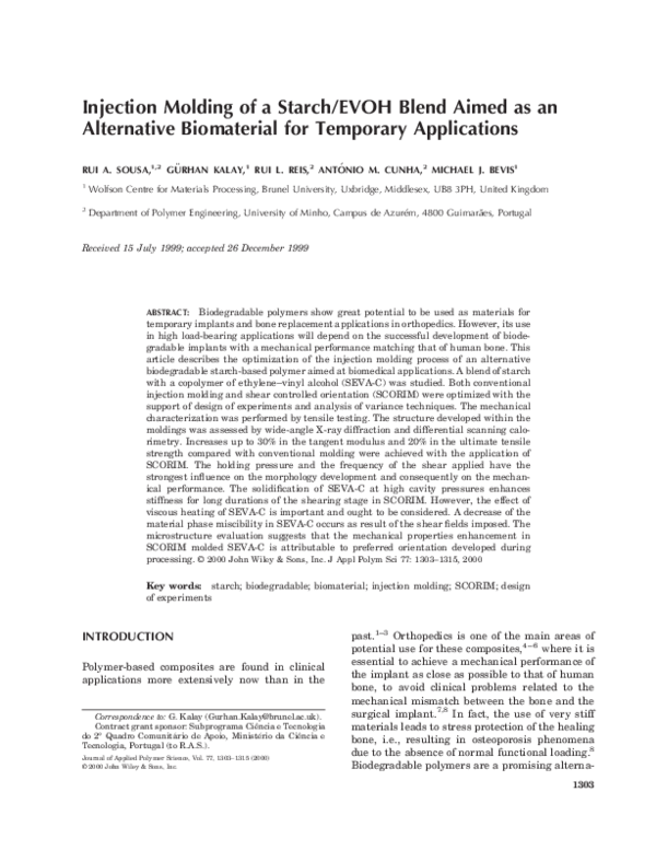 (PDF) Injection molding of a starch/EVOH blend aimed as an alternative ...