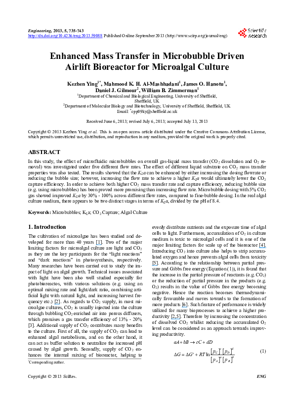 (PDF) Enhanced Mass Transfer in Microbubble Driven Airlift Bioreactor ...