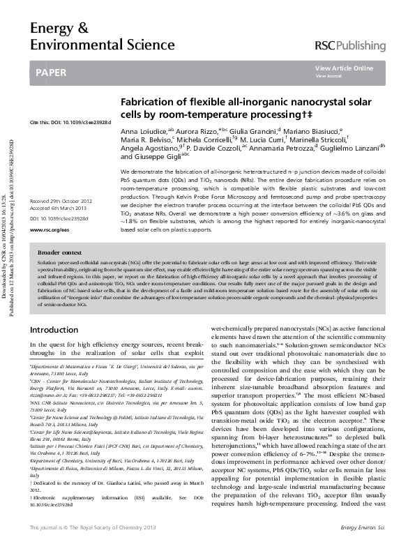 (PDF) Fabrication of flexible all-inorganic nanocrystal solar cells by ...
