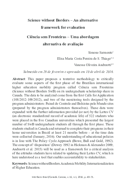 (PDF) Science without Borders – An alternative framework for evaluation ...