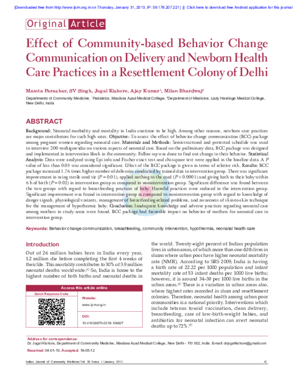 (PDF) Effect of community-based behavior change communication on ...