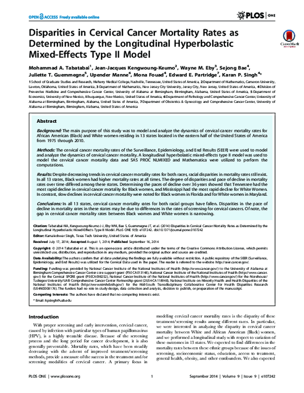 (PDF) Disparities in cervical cancer mortality rates as determined by ...