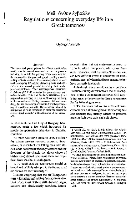 (PDF) Nemeth Regulations concerning everyday life in a Greek temenos