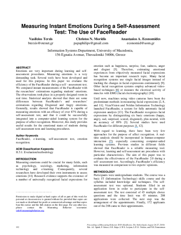 (PDF) Measuring instant emotions during a self-assessment test: The use ...