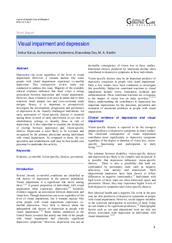 (PDF) Visual impairment and depression Journal of Geriatric Care and