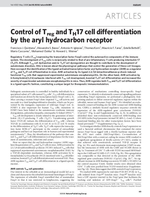 (PDF) Control of Treg and TH17 cell differentiation by the aryl ...