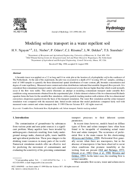 (PDF) Modeling solute transport in a water repellent soil