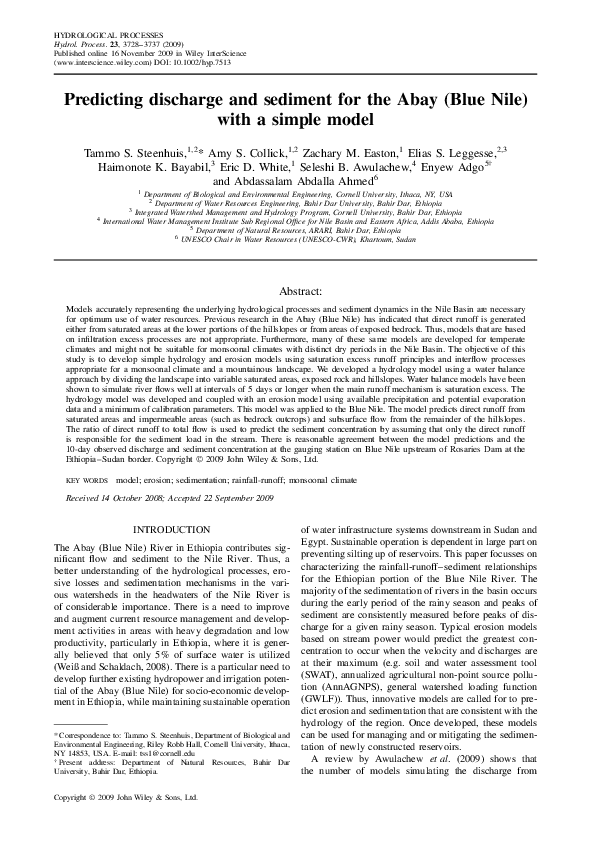 (PDF) Predicting discharge and sediment for the Abay (Blue Nile) with a