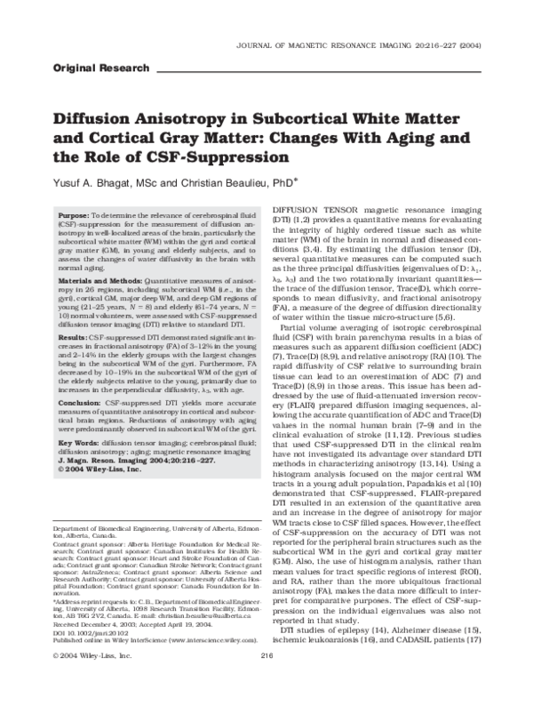 (PDF) Diffusion anisotropy in subcortical white matter and cortical ...