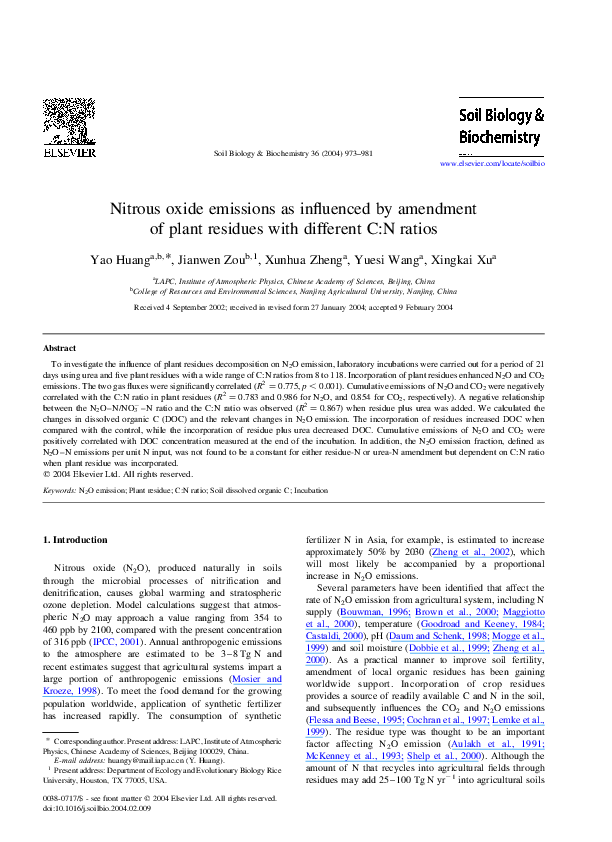 (PDF) Nitrous oxide emissions as influenced by amendment of plant ...