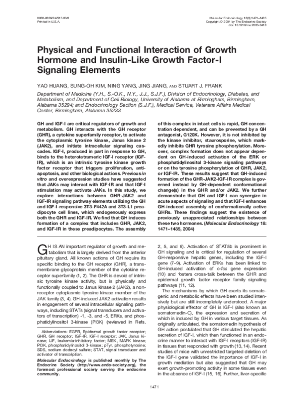 (PDF) Physical and functional interaction of growth hormone and insulin ...