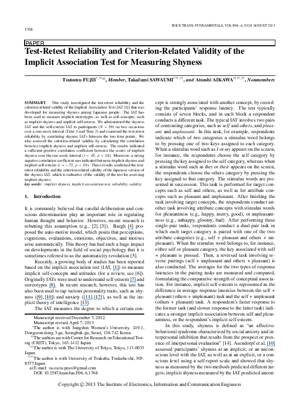 (PDF) Test-Retest Reliability and Criterion-Related Validity of the ...