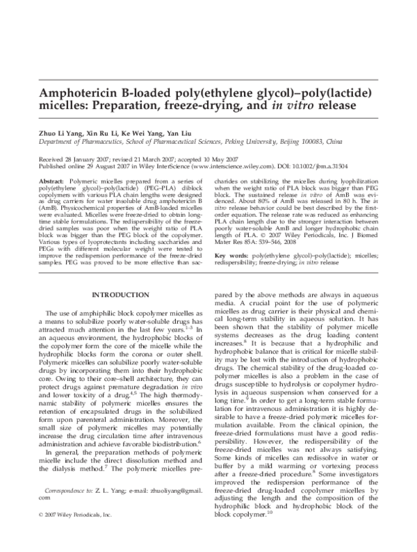 (PDF) Amphotericin Bloaded poly(ethylene glycol)poly(lactide