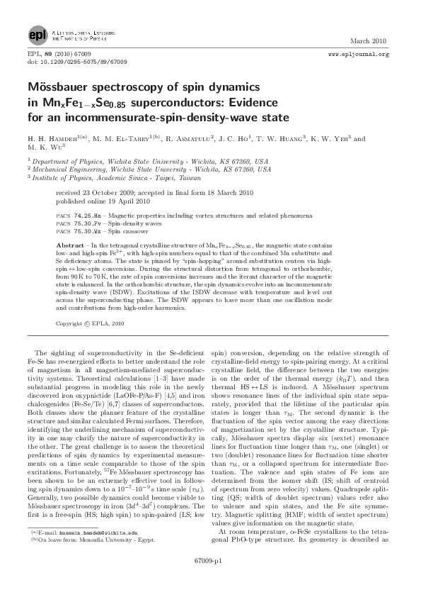 (PDF) Mössbauer spectroscopy of spin dynamics in MnxFe1-xSe0. 85 ...