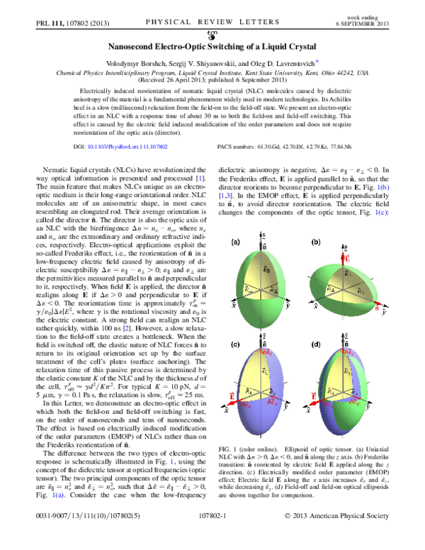 (PDF) Nanosecond electro-optic switching of a liquid crystal