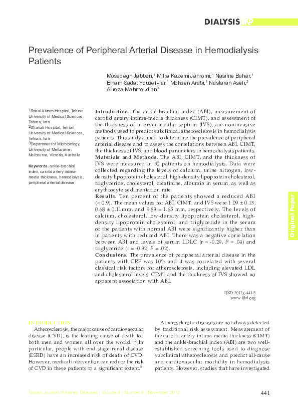 (PDF) The Prevalence of Peripheral Arterial Disease in High Risk ...