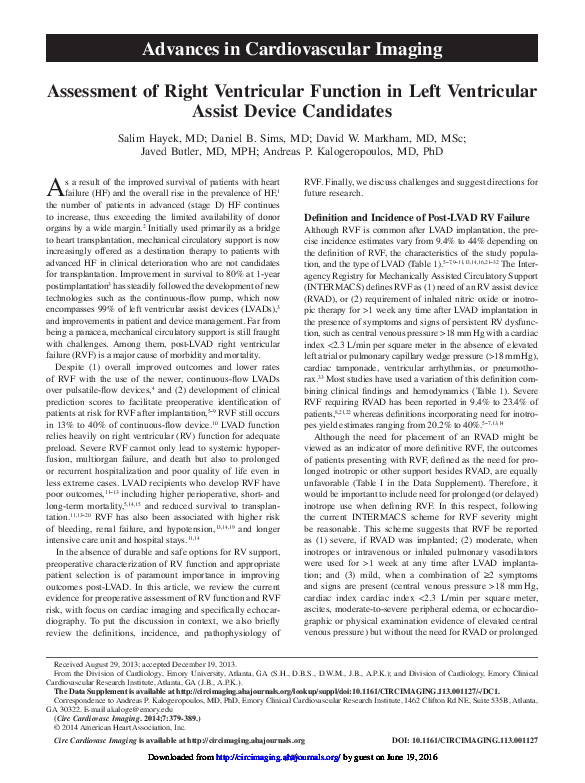 (PDF) Assessment of Right Ventricular Function in Left Ventricular ...