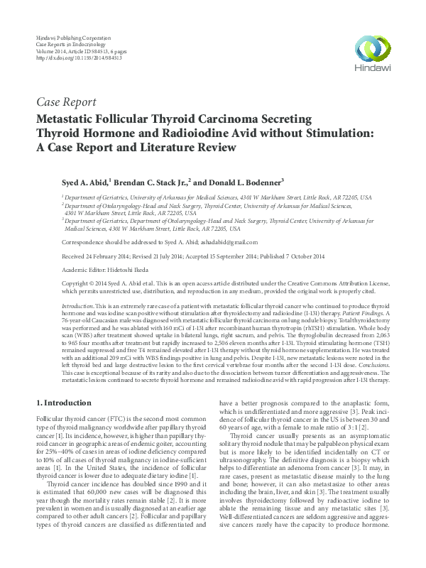 (PDF) Metastatic Follicular Thyroid Carcinoma Secreting Thyroid Hormone ...