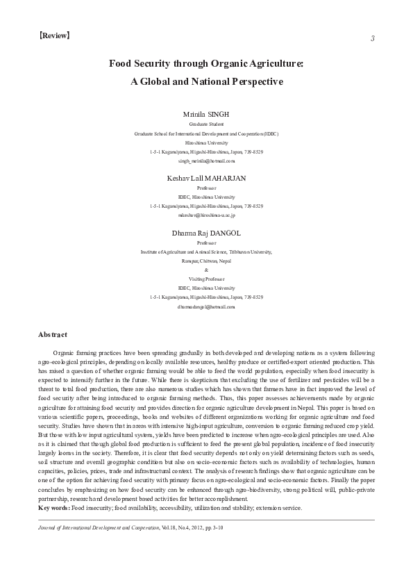 (PDF) Food Security through Organic Agriculture : A Global and National ...