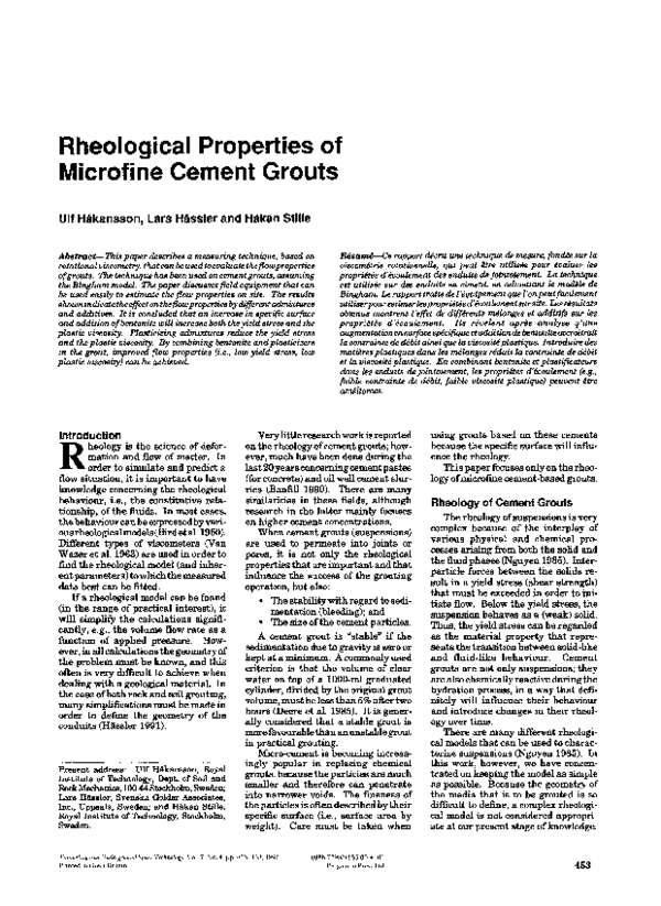(PDF) Rheological properties of microfine cement grouts