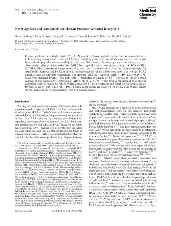 (PDF) Novel Agonists and Antagonists for Human Protease Activated ...