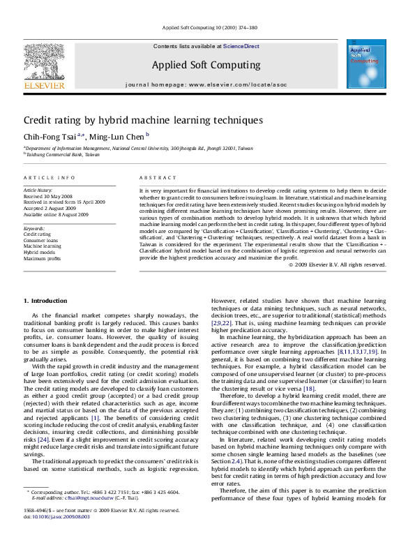 (PDF) Credit rating by hybrid machine learning techniques