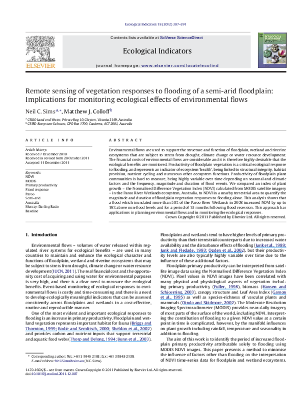 (PDF) Remote sensing of vegetation responses to flooding of a semi-arid ...
