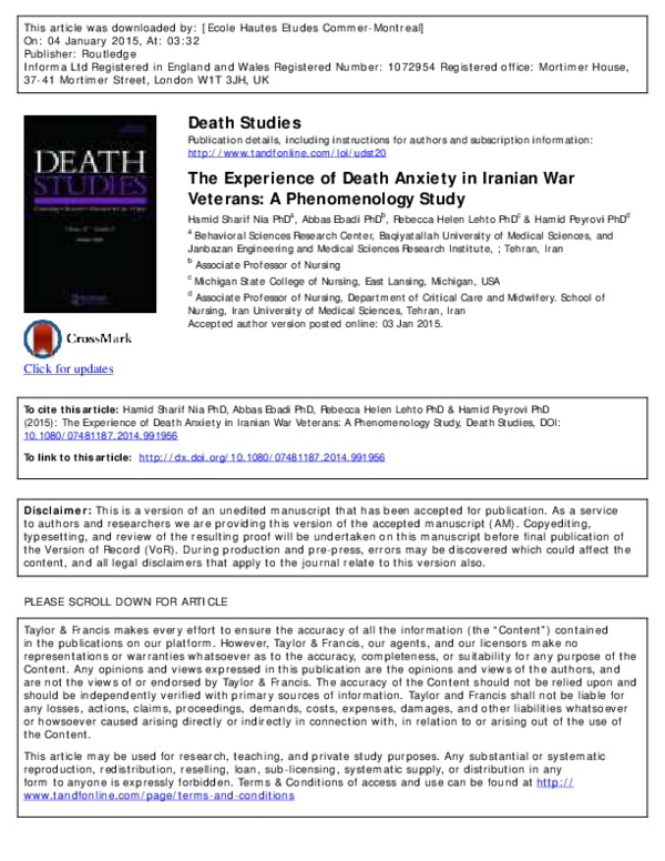 (PDF) The Experience of Death Anxiety in Iranian War Veterans: A ...