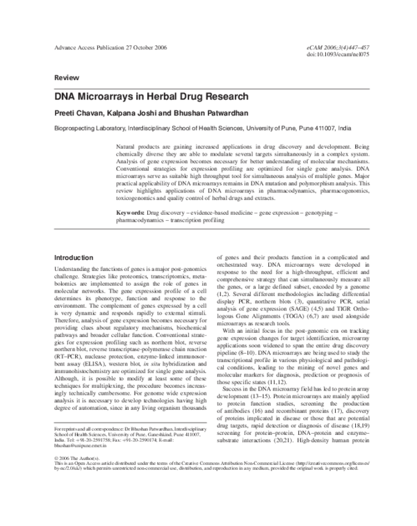(PDF) DNA microarrays in herbal drug research