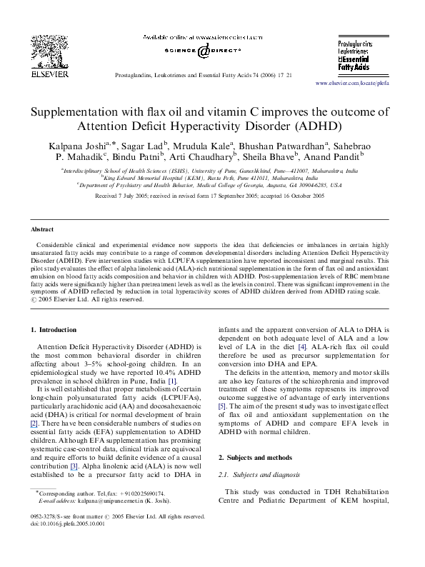 (PDF) Supplementation with flax oil and vitamin C improves the