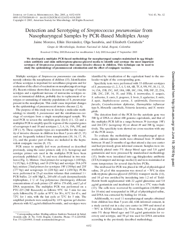 (PDF) Detection and serotyping of Streptococcus pneumoniae from ...