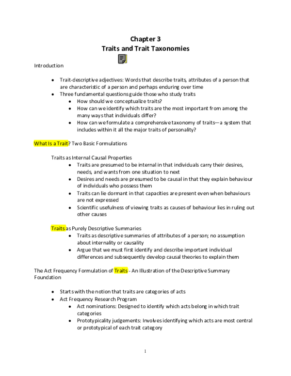 (PDF) Chapter 3 Traits and Trait Taxonomies