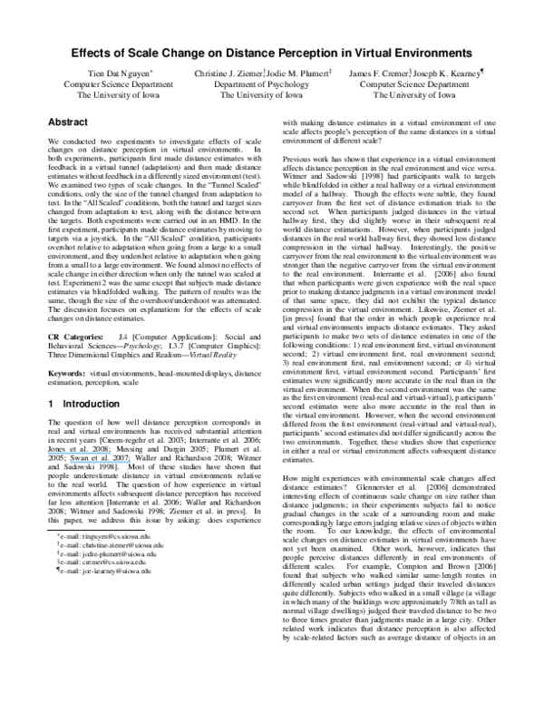 (PDF) Effects of scale change on distance perception in virtual ...
