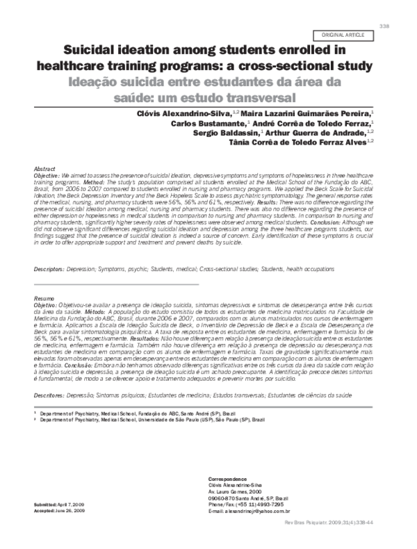 (PDF) Suicidal ideation among students enrolled in healthcare training ...