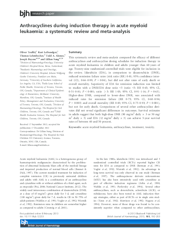 (PDF) Anthracyclines during induction therapy in acute myeloid ...