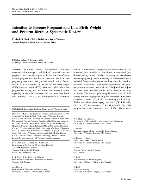 (PDF) Intention to pregnant and low birth weight and preterm