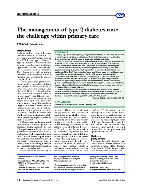 (PDF) The management of type 2 diabetes care: The challenge within ...