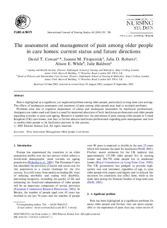 (PDF) The assessment and management of pain among older people in care ...