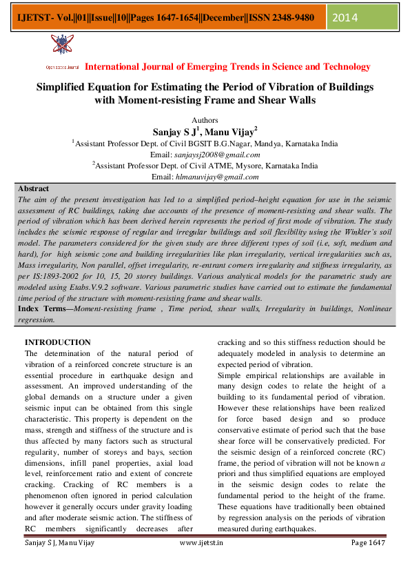 (PDF) Simplified Equation for Estimating the Period of Vibration of