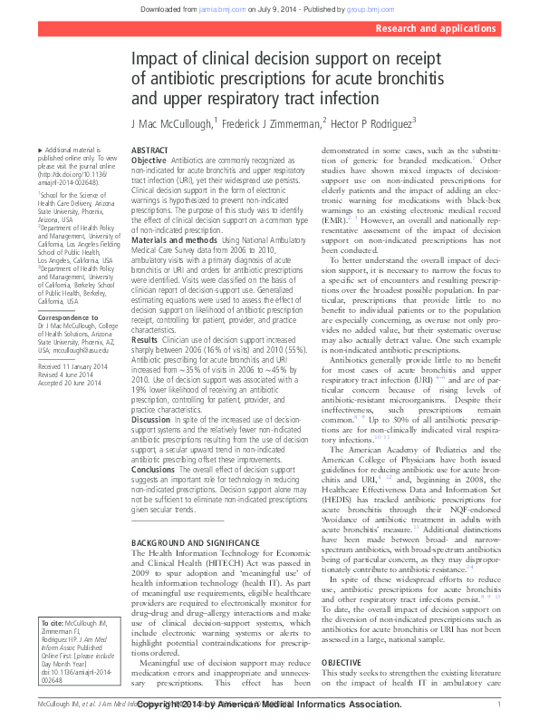 (PDF) Impact of clinical decision support on receipt of antibiotic ...