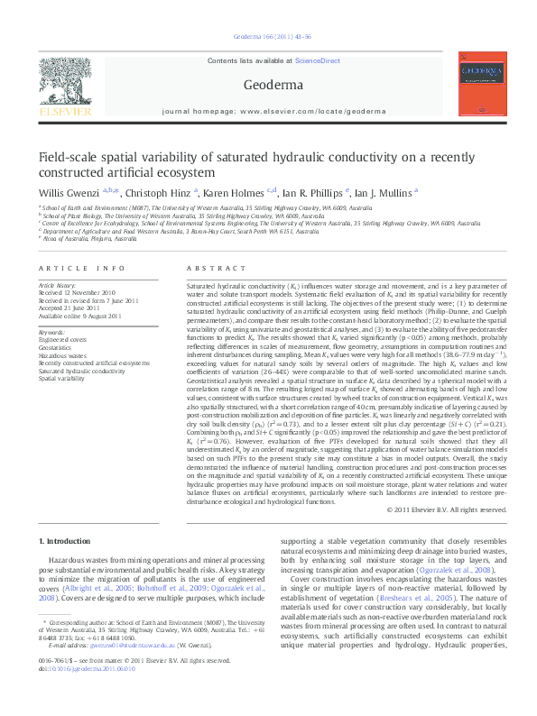 (PDF) Field-scale spatial variability of saturated hydraulic ...