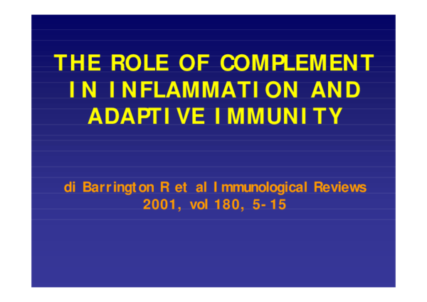 (PDF) The role of complement in inflammation and adaptive immunity