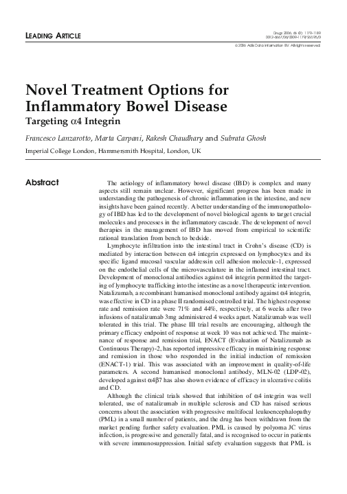 (PDF) Novel Treatment Options for Inflammatory Bowel Disease: Targeting ...