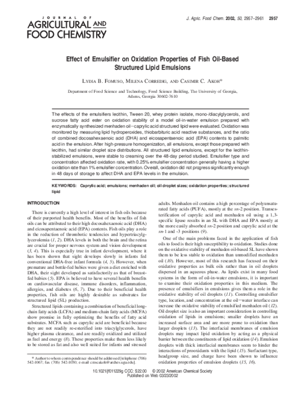 (PDF) Effect of emulsifier on oxidation properties of fish oilbased