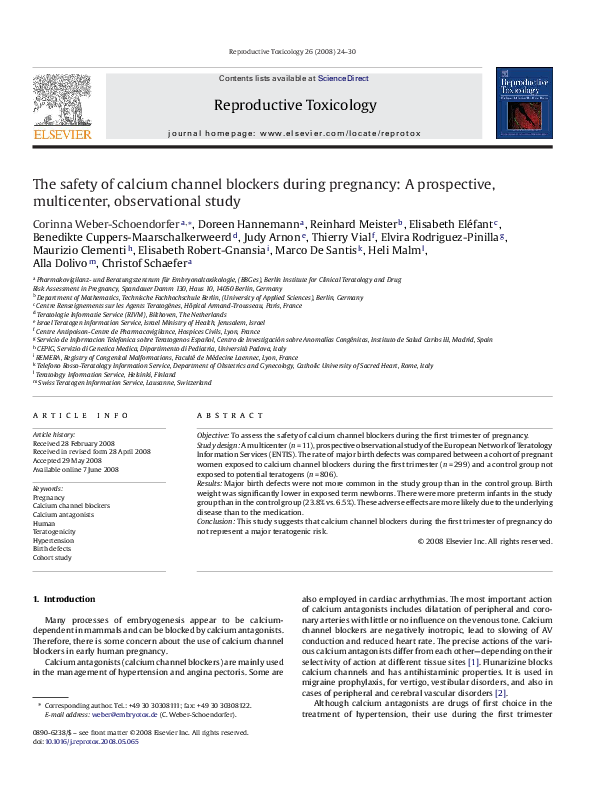 (PDF) The safety of calcium channel blockers during pregnancy A