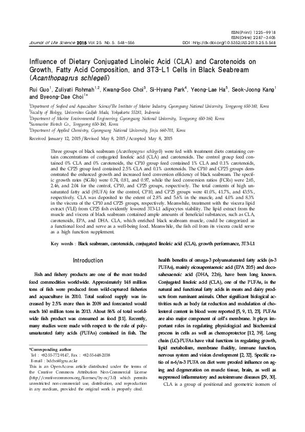(PDF) Influence of Dietary Conjugated Linoleic Acid (CLA) and ...