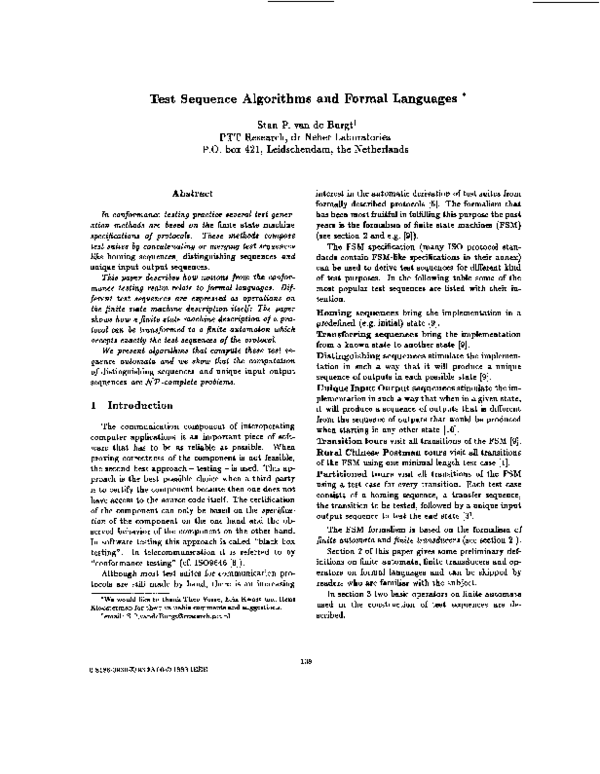 (PDF) Test Sequence Algorithms and Formal Languages
