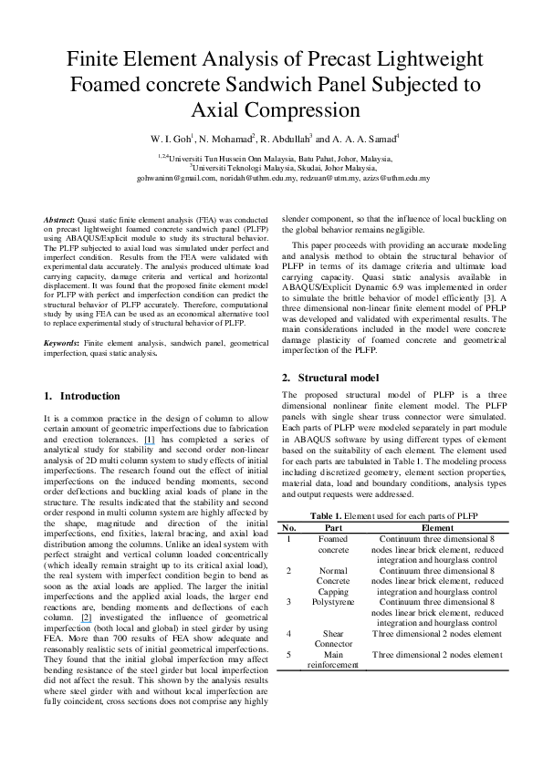 (PDF) Finite Element Analysis of Precast Lightweight Foamed concrete
