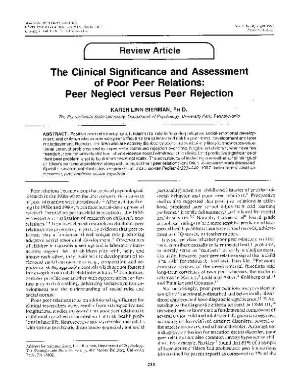 (PDF) The clinical significance and assessment of poor peer relations