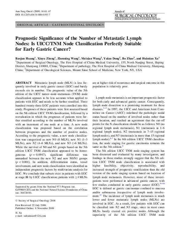 (PDF) Prognostic Significance of the Number of Metastatic Lymph Nodes ...
